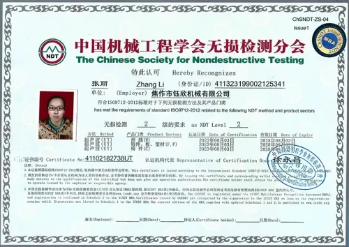 Ultrasonic and Magnetic Particle Inspection Certificates