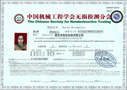 Ultrasonic and Magnetic Particle Inspection Certificates