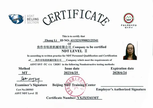 Ultrasonic and Magnetic Particle Inspection Certificates