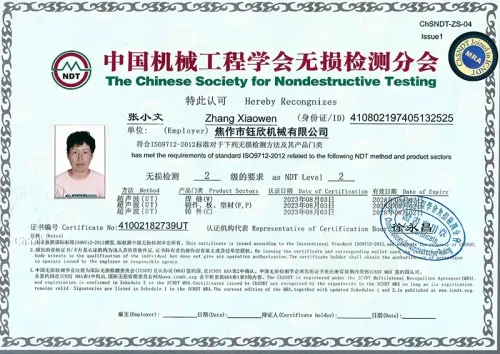 Ultrasonic and Magnetic Particle Inspection Certificates