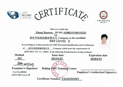 Ultrasonic and Magnetic Particle Inspection Certificates