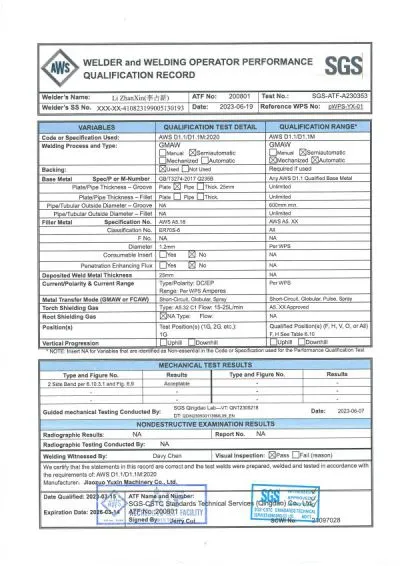 AWS Welding Certificate