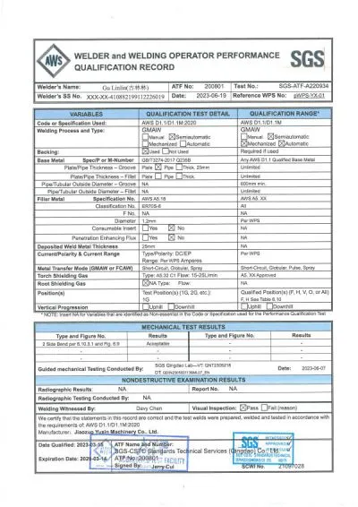 AWS Welding Certificate