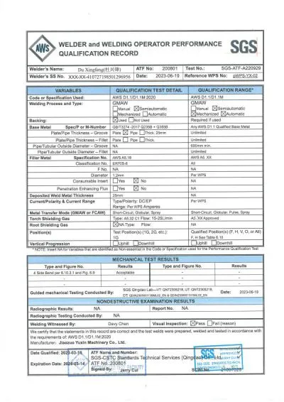 AWS Welding Certificate