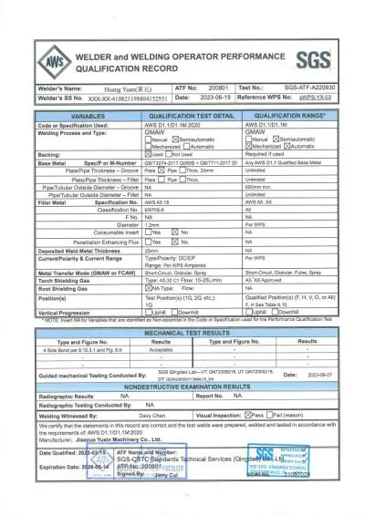 AWS Welding Certificate