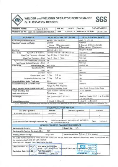 AWS Welding Certificate