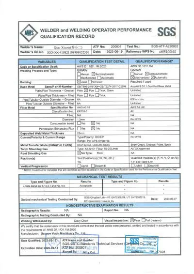 AWS Welding Certificate