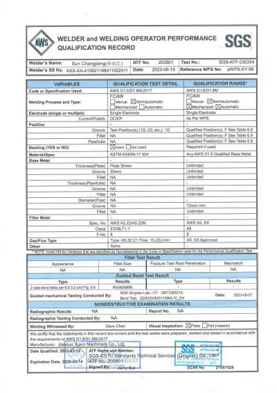 AWS Welding Certificate